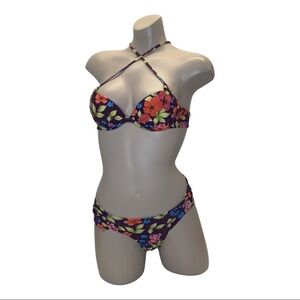 Recco Size Small Brazilian Purple Floral Underwire Top & Bottom Bikini Set. New